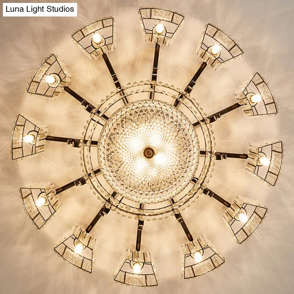 DecorBites™ DecorBites™ Black Clear Crystal Radial Chandelier Semi Flush Mount Light for Traditional Living Room