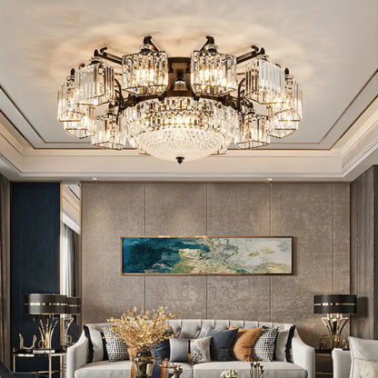 DecorBites™ DecorBites™ Black Clear Crystal Radial Chandelier Semi Flush Mount Light for Traditional Living Room