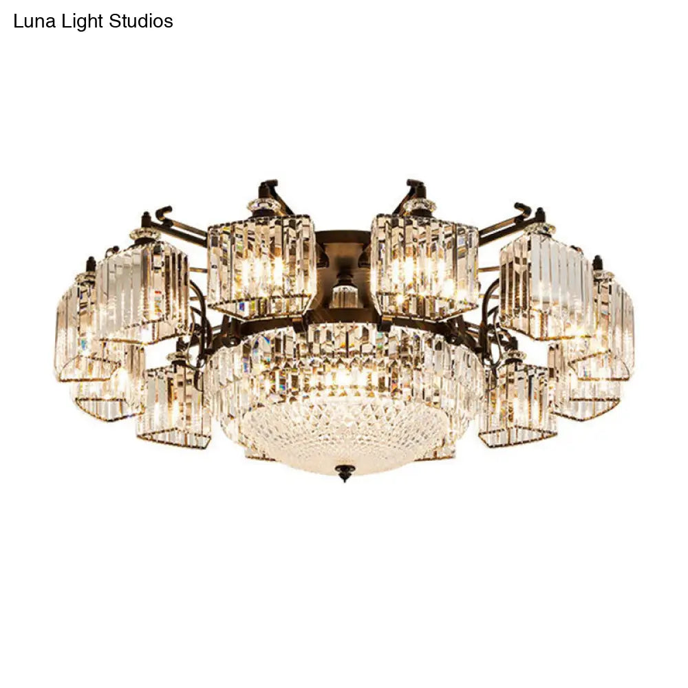 DecorBites™ DecorBites™ Black Clear Crystal Radial Chandelier Semi Flush Mount Light for Traditional Living Room