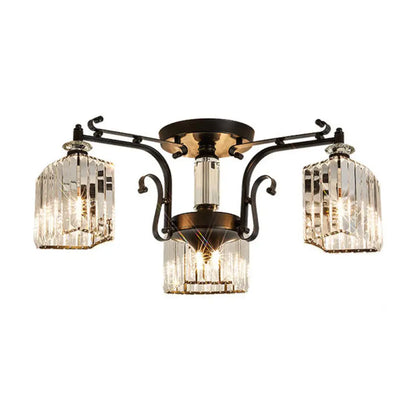 DecorBites™ DecorBites™ Black Clear Crystal Radial Chandelier Semi Flush Mount Light for Traditional Living Room