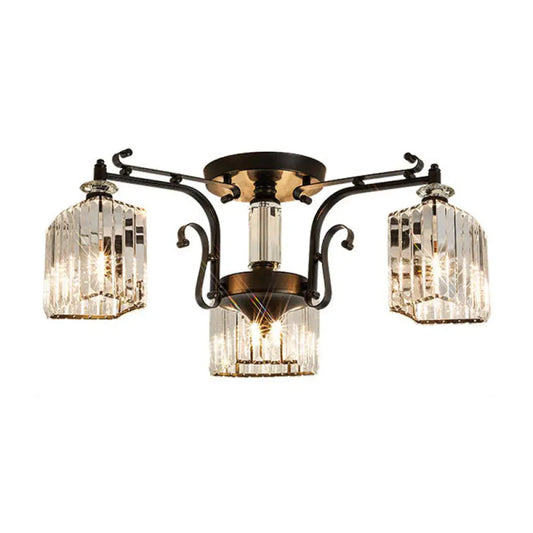 DecorBites™ DecorBites™ Black Clear Crystal Radial Chandelier Semi Flush Mount Light for Traditional Living Room