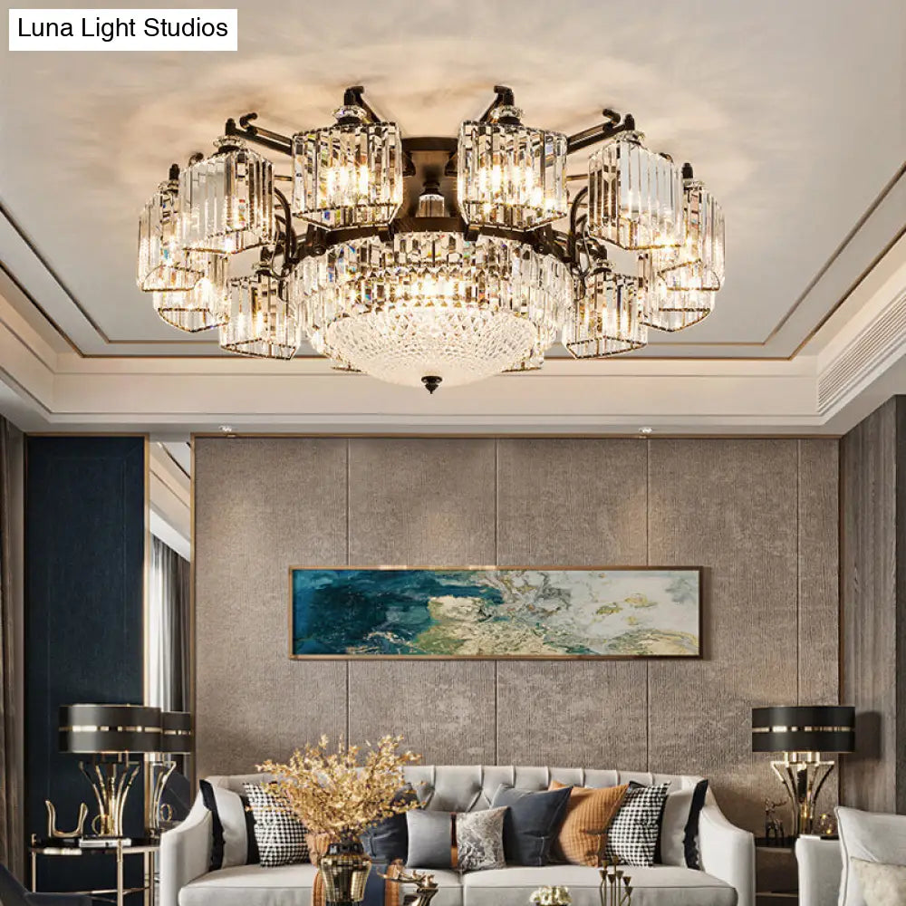 DecorBites™ DecorBites™ Black Clear Crystal Radial Chandelier Semi Flush Mount Light for Traditional Living Room