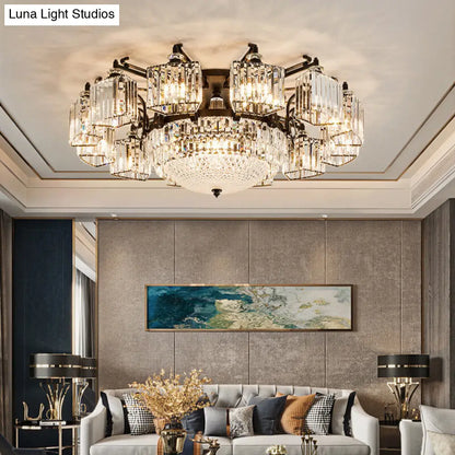 DecorBites™ DecorBites™ Black Clear Crystal Radial Chandelier Semi Flush Mount Light for Traditional Living Room