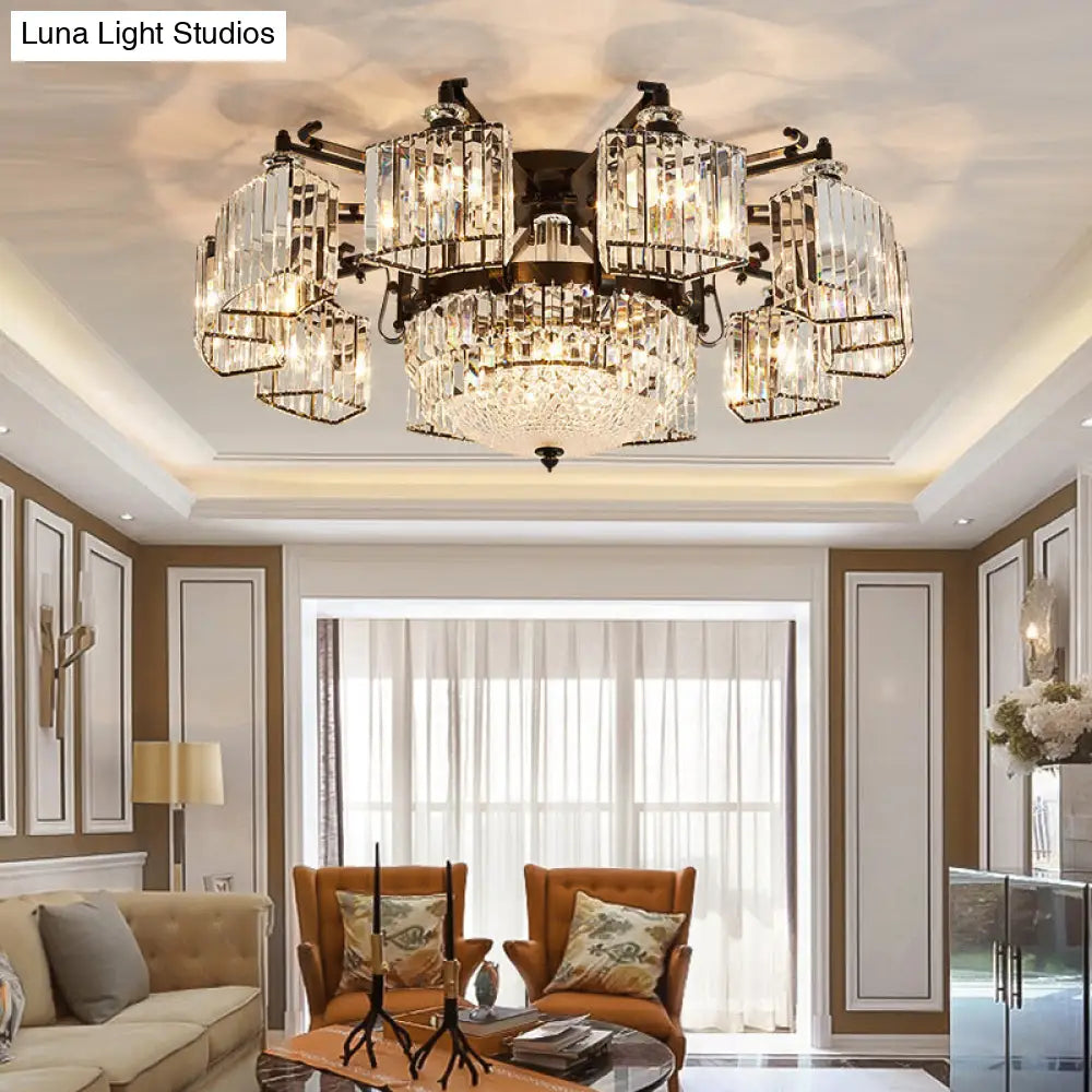 DecorBites™ DecorBites™ Black Clear Crystal Radial Chandelier Semi Flush Mount Light for Traditional Living Room