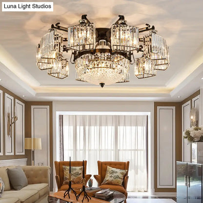 DecorBites™ DecorBites™ Black Clear Crystal Radial Chandelier Semi Flush Mount Light for Traditional Living Room