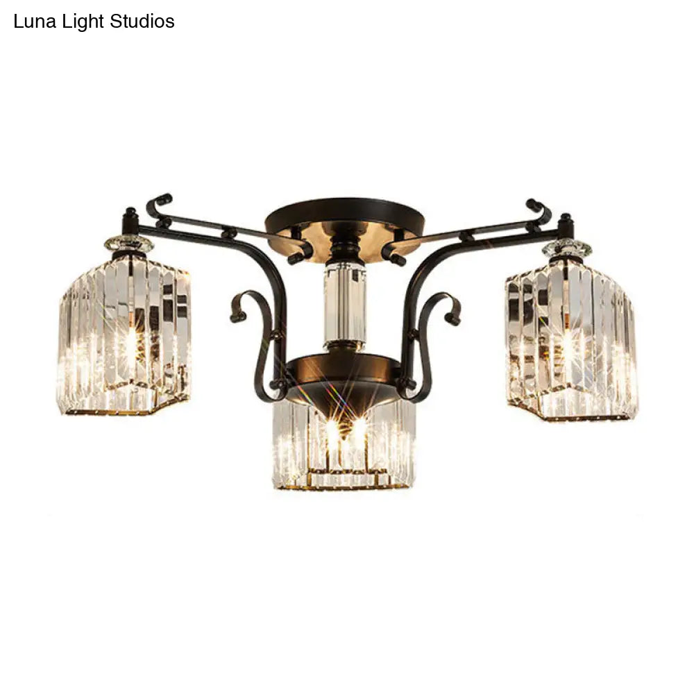 DecorBites™ DecorBites™ Black Clear Crystal Radial Chandelier Semi Flush Mount Light for Traditional Living Room