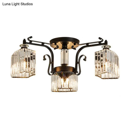 DecorBites™ DecorBites™ Black Clear Crystal Radial Chandelier Semi Flush Mount Light for Traditional Living Room