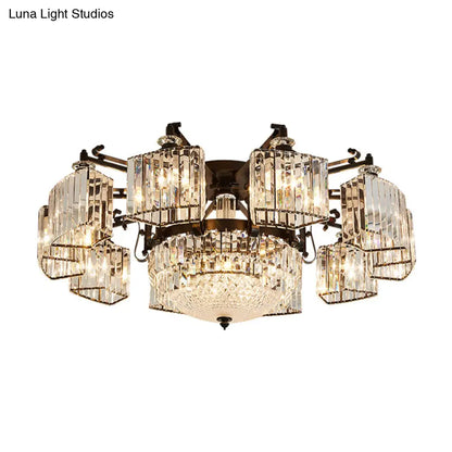 DecorBites™ DecorBites™ Black Clear Crystal Radial Chandelier Semi Flush Mount Light for Traditional Living Room