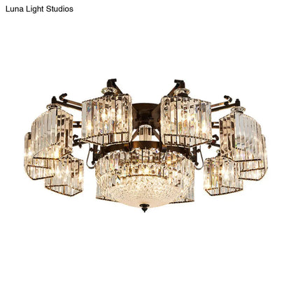 DecorBites™ DecorBites™ Black Clear Crystal Radial Chandelier Semi Flush Mount Light for Traditional Living Room