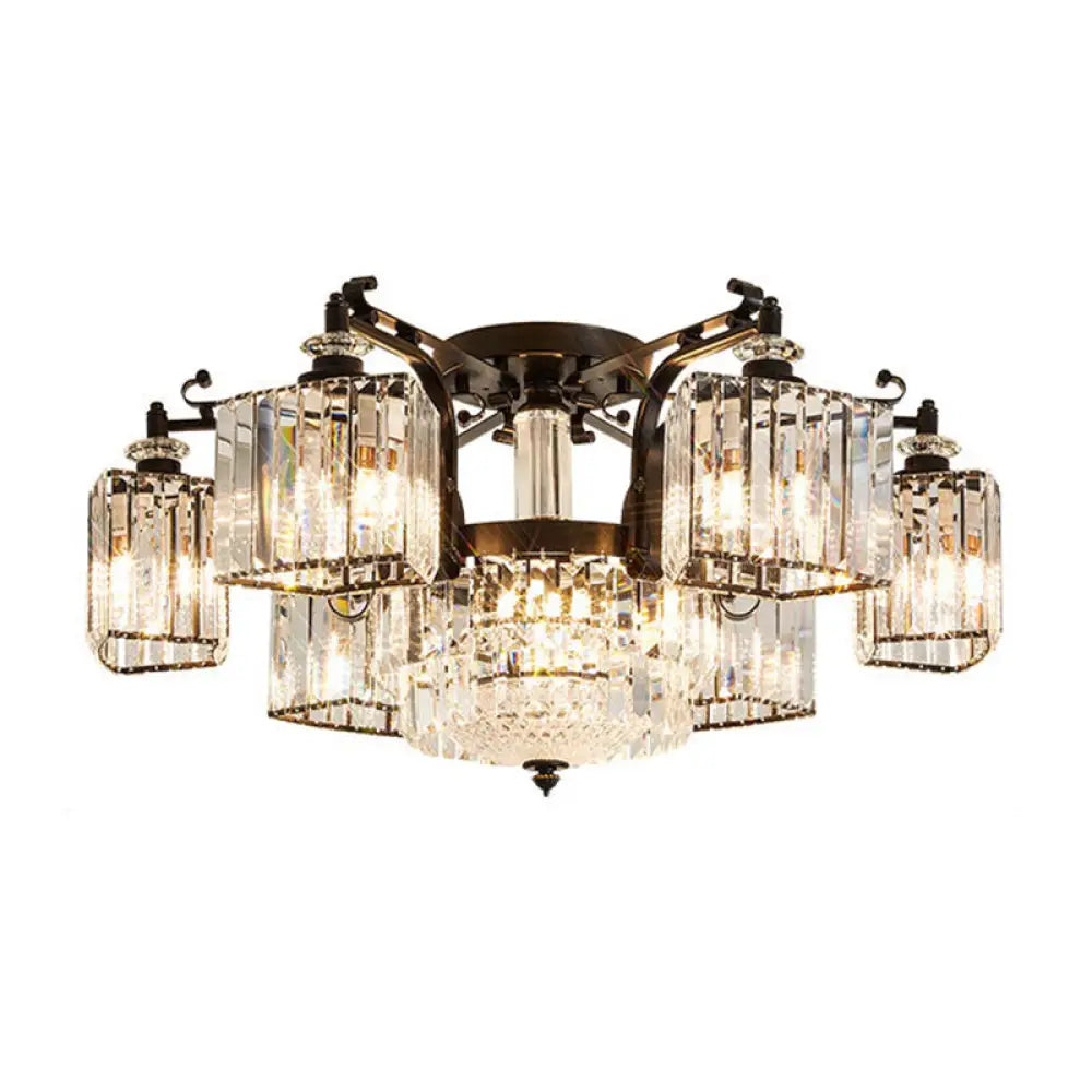 DecorBites™ DecorBites™ Black Clear Crystal Radial Chandelier Semi Flush Mount Light for Traditional Living Room