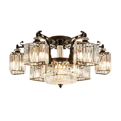 DecorBites™ DecorBites™ Black Clear Crystal Radial Chandelier Semi Flush Mount Light for Traditional Living Room