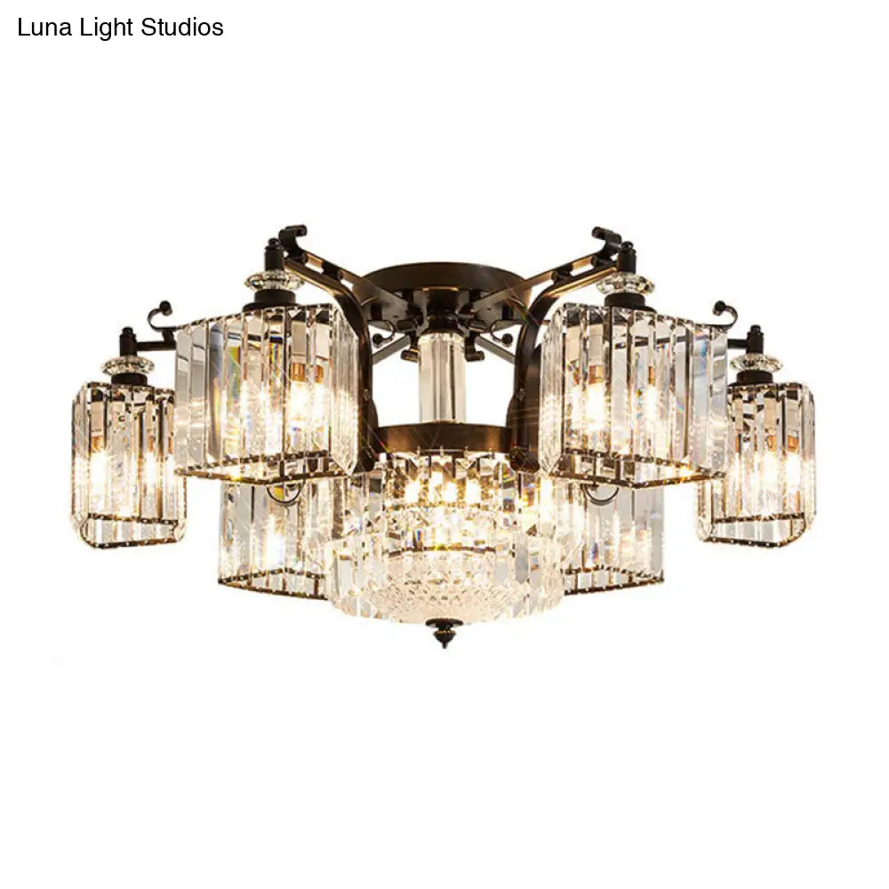 DecorBites™ DecorBites™ Black Clear Crystal Radial Chandelier Semi Flush Mount Light for Traditional Living Room