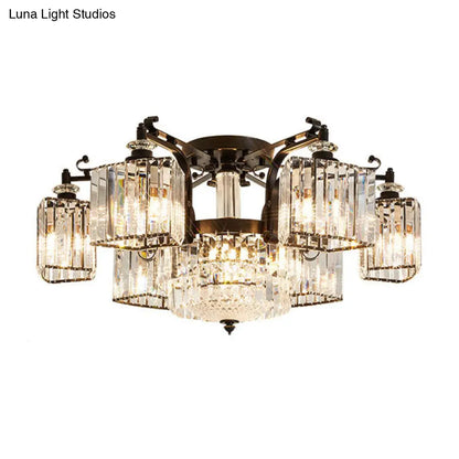 DecorBites™ DecorBites™ Black Clear Crystal Radial Chandelier Semi Flush Mount Light for Traditional Living Room