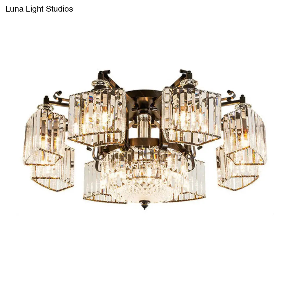 DecorBites™ DecorBites™ Black Clear Crystal Radial Chandelier Semi Flush Mount Light for Traditional Living Room