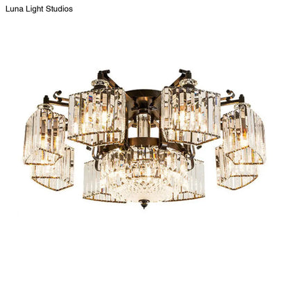 DecorBites™ DecorBites™ Black Clear Crystal Radial Chandelier Semi Flush Mount Light for Traditional Living Room