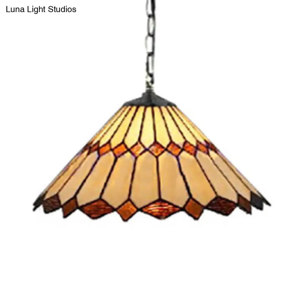 Black Conical Tiffany Hanging Pendant Light - 16"/22" W - Stained Glass Ceiling Fixture for Living Room