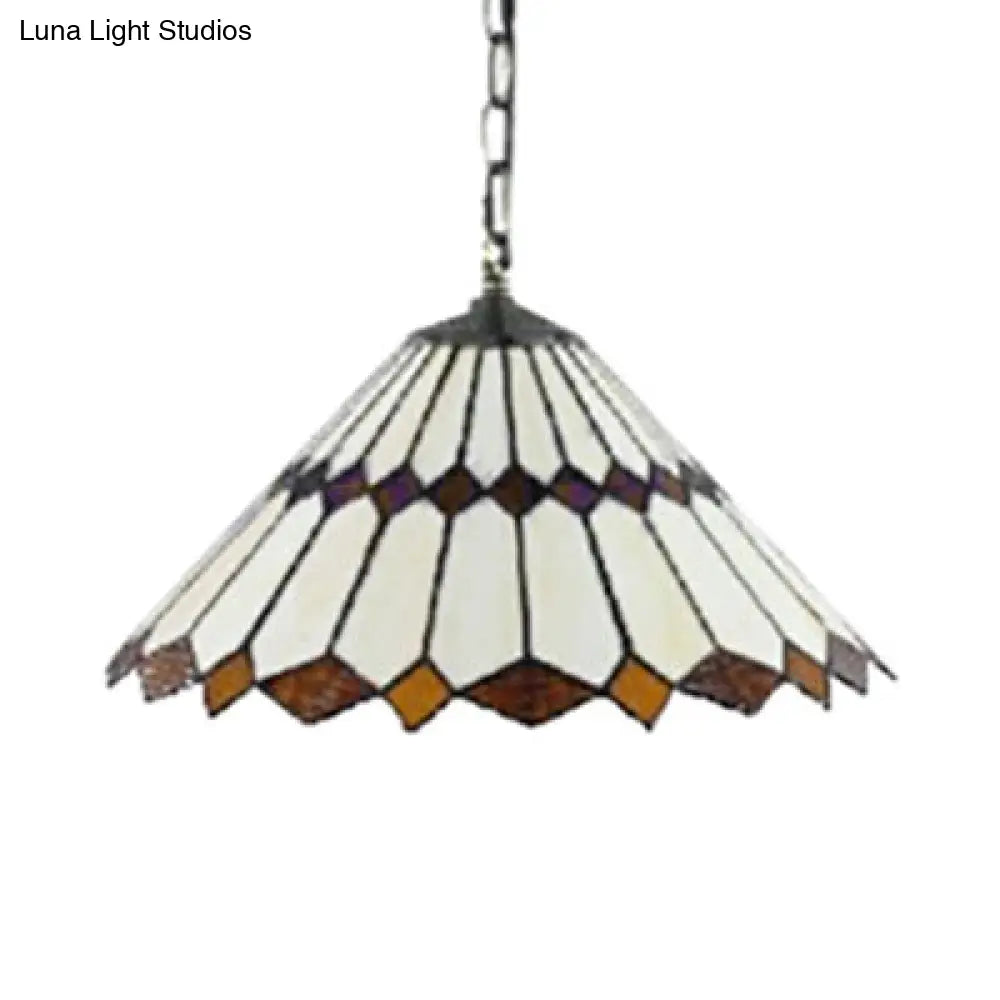 Black Conical Tiffany Hanging Pendant Light - 16"/22" W - Stained Glass Ceiling Fixture for Living Room