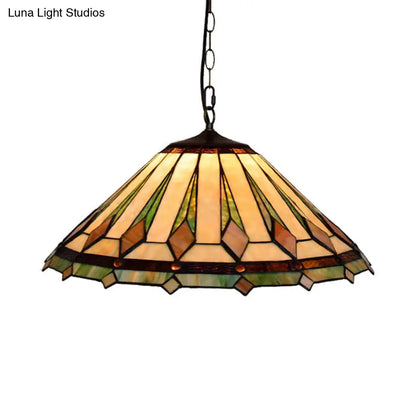 Black Conical Tiffany Hanging Pendant Light - 16"/22" W - Stained Glass Ceiling Fixture for Living Room