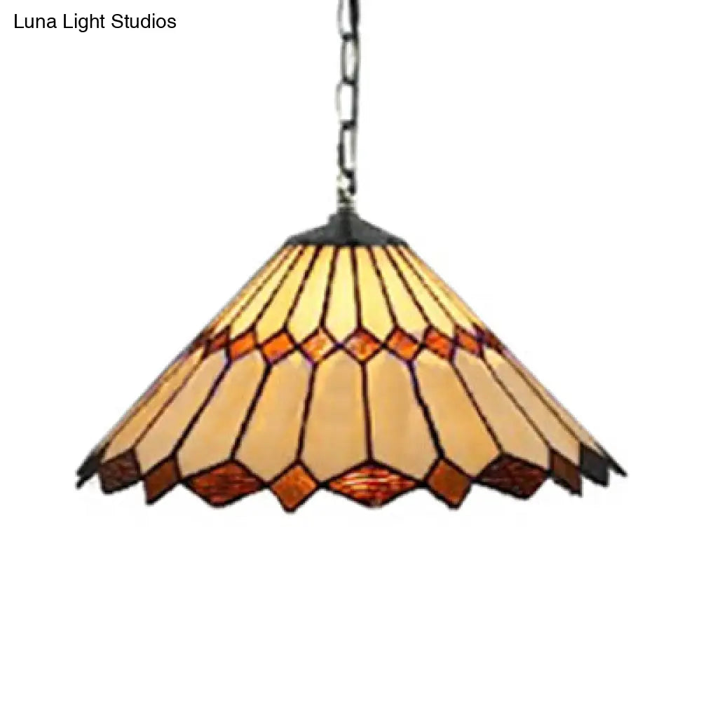 Black Conical Tiffany Hanging Pendant Light - 16"/22" W - Stained Glass Ceiling Fixture for Living Room