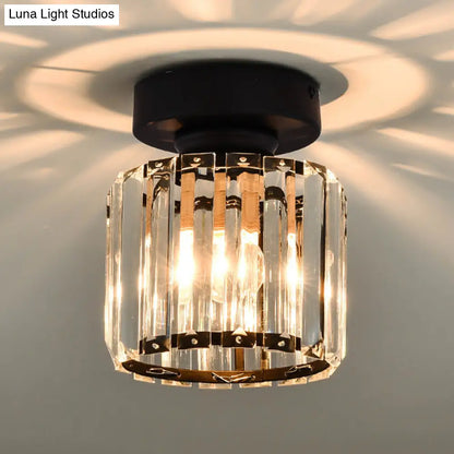 DecorBites™ DecorBites™ Black Contemporary Geometric Flush Mount Ceiling Light with Tri-Prism Crystal - 1-Light Hallway Lighting