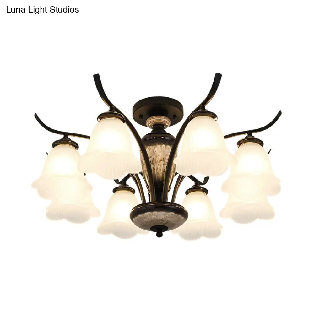 DecorBites™ DecorBites™ Black Country Flower Semi Flush Mount Ceiling Light with Opal Ribbed Glass - 3/6/8 Heads