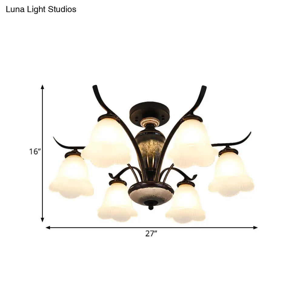 DecorBites™ DecorBites™ Black Country Flower Semi Flush Mount Ceiling Light with Opal Ribbed Glass - 3/6/8 Heads