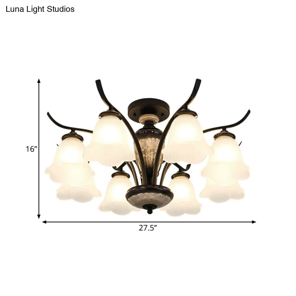 DecorBites™ DecorBites™ Black Country Flower Semi Flush Mount Ceiling Light with Opal Ribbed Glass - 3/6/8 Heads