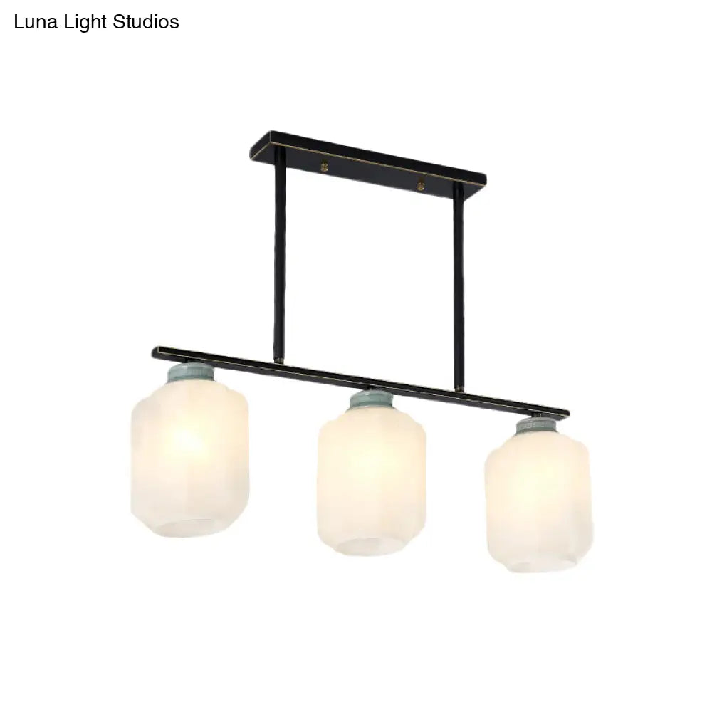 DecorBites™ Black Cream Glass Pendant Lantern with Antique Suspension - 3 Bulb Island Lamp Light