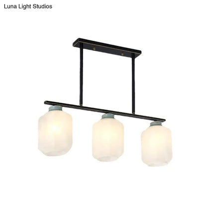 DecorBites™ Black Cream Glass Pendant Lantern with Antique Suspension - 3 Bulb Island Lamp Light