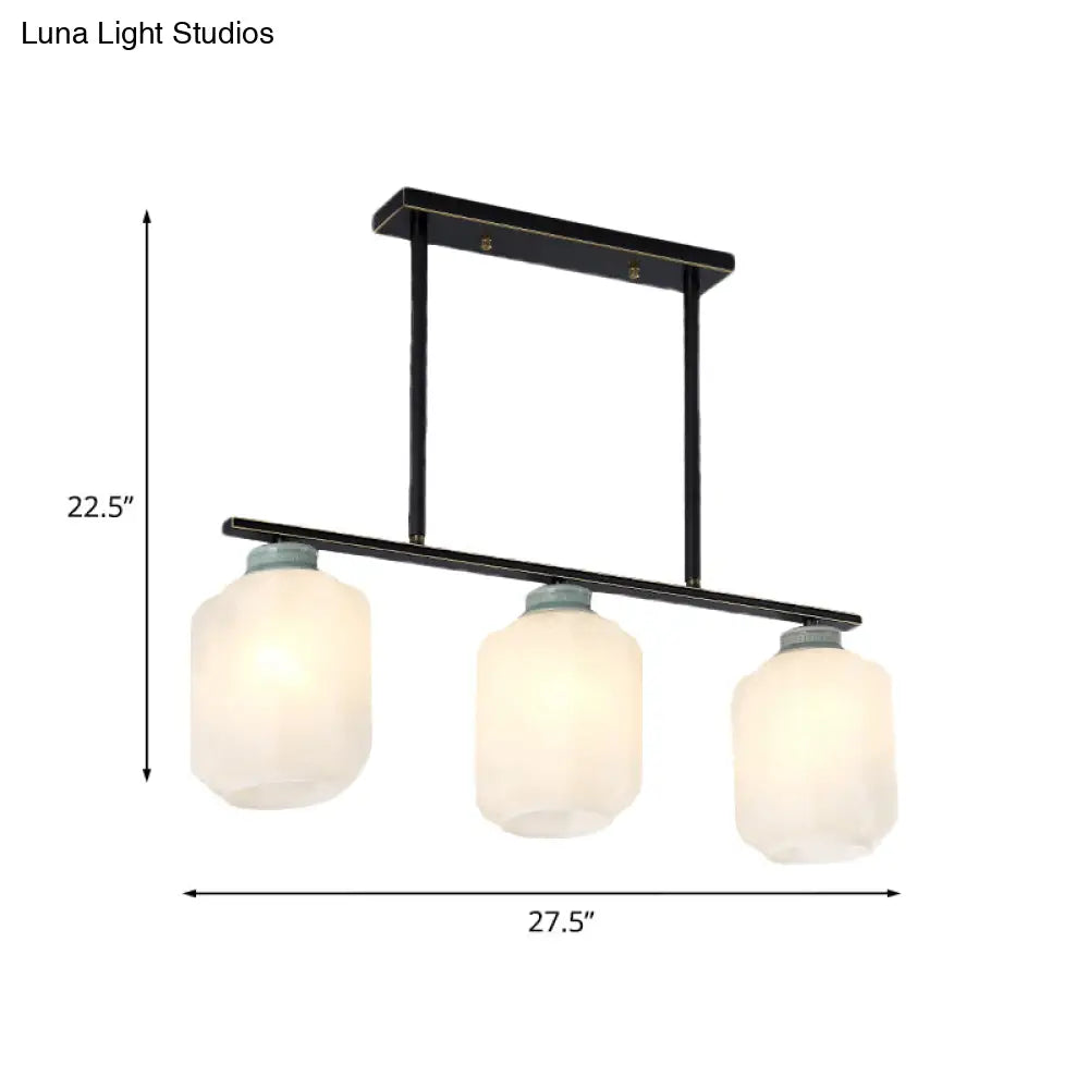 DecorBites™ Black Cream Glass Pendant Lantern with Antique Suspension - 3 Bulb Island Lamp Light