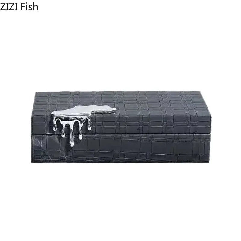 Black crocodile leather jewelry box with silver melting metallic fish clasp for bedroom storage case