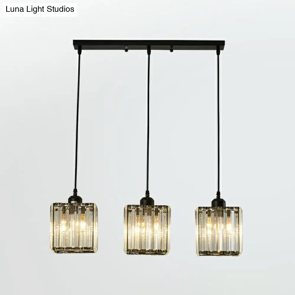 Black Crystal Block 3-Head Pendant Light - Modern Multi-Light Fixture for Dining Room Ceiling