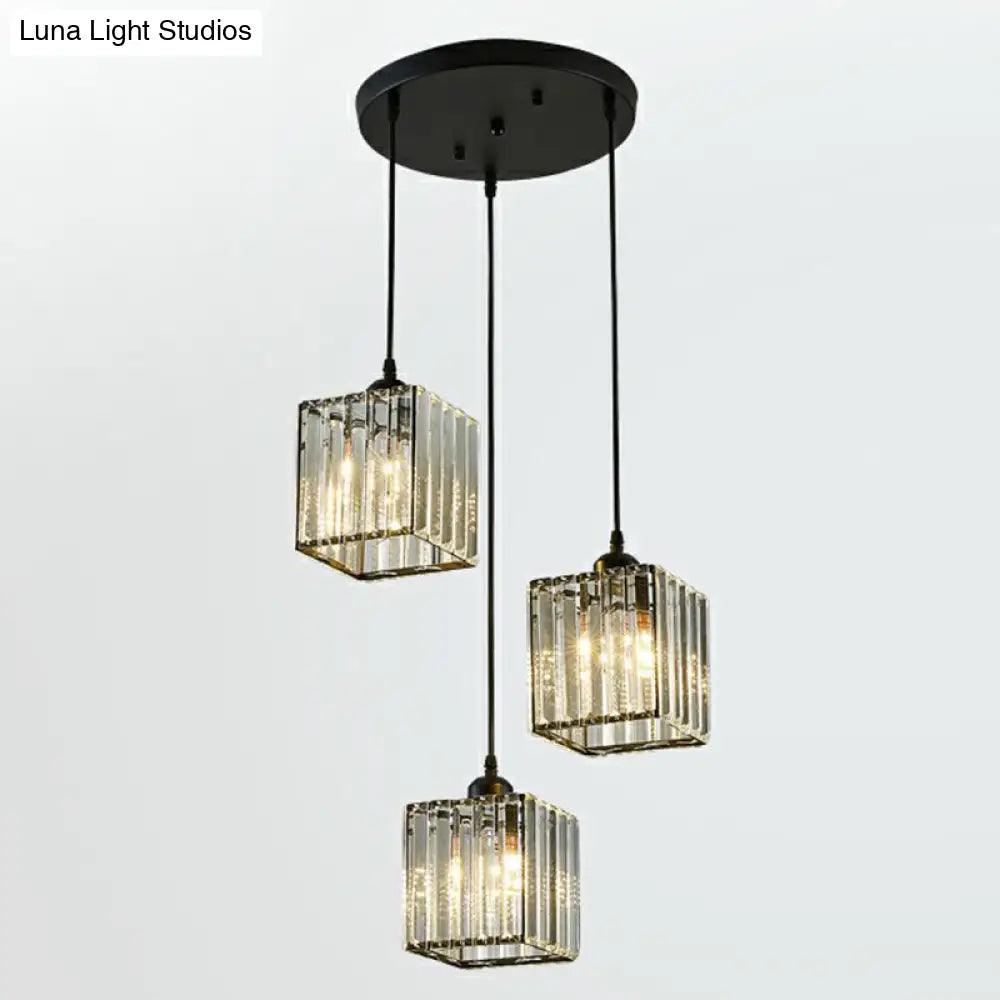 Black Crystal Block 3-Head Pendant Light - Modern Multi-Light Fixture for Dining Room Ceiling