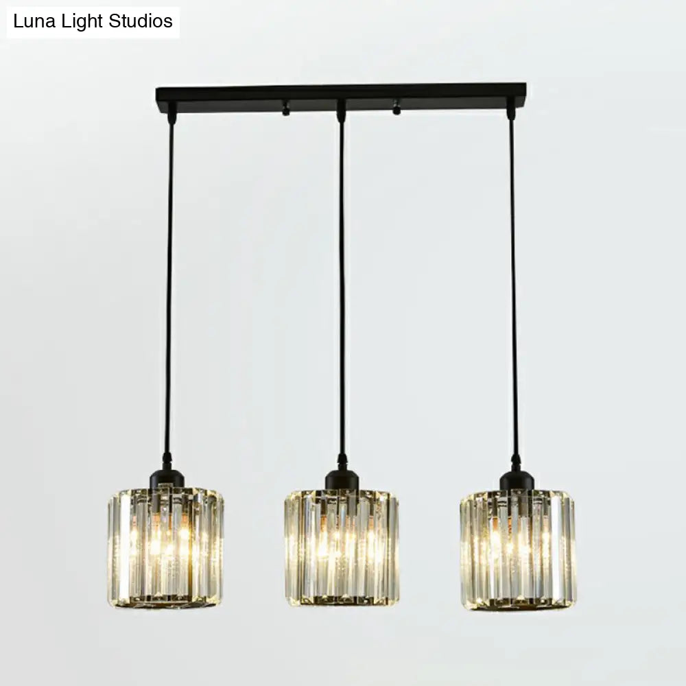 Black Crystal Block 3-Head Pendant Light - Modern Multi-Light Fixture for Dining Room Ceiling