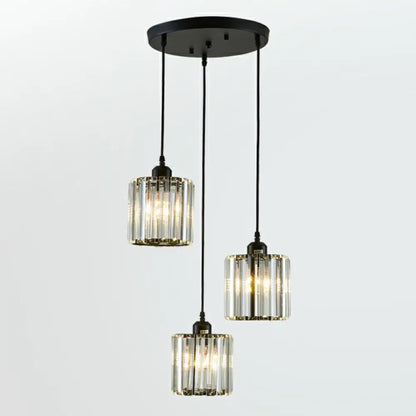 Black Crystal Block 3-Head Pendant Light - Modern Multi-Light Fixture for Dining Room Ceiling