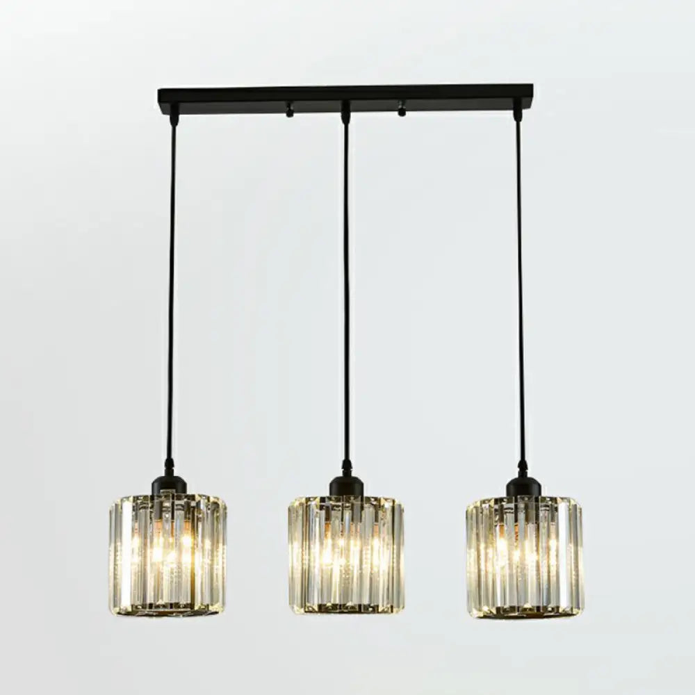 Black Crystal Block 3-Head Pendant Light - Modern Multi-Light Fixture for Dining Room Ceiling