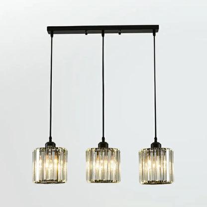 Black Crystal Block 3-Head Pendant Light - Modern Multi-Light Fixture for Dining Room Ceiling