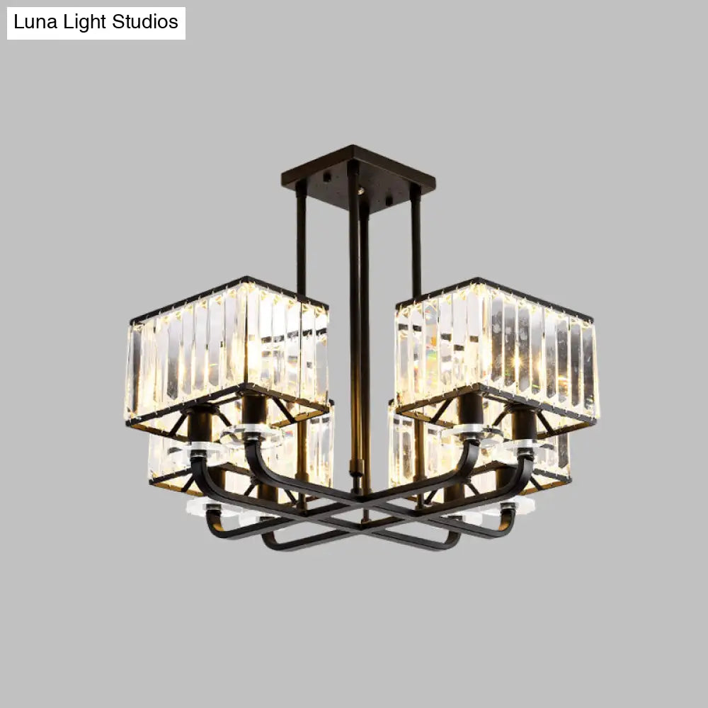DecorBites™ DecorBites™ Black Crystal Block Semi Flush Mount Lighting with Minimalist Design - 6/8 Heads