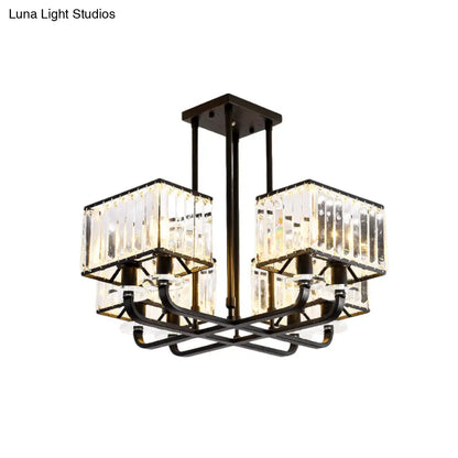 DecorBites™ DecorBites™ Black Crystal Block Semi Flush Mount Lighting with Minimalist Design - 6/8 Heads