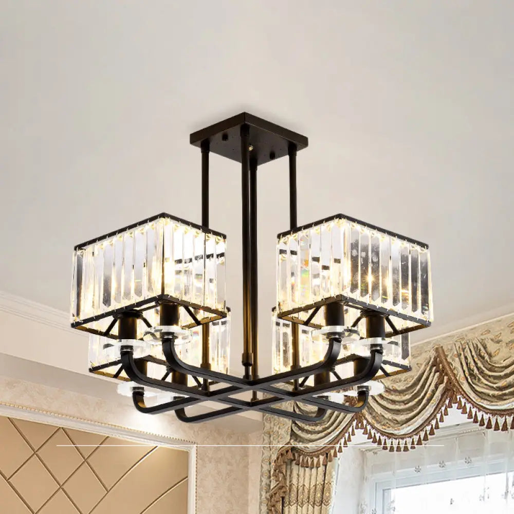 DecorBites™ DecorBites™ Black Crystal Block Semi Flush Mount Lighting with Minimalist Design - 6/8 Heads