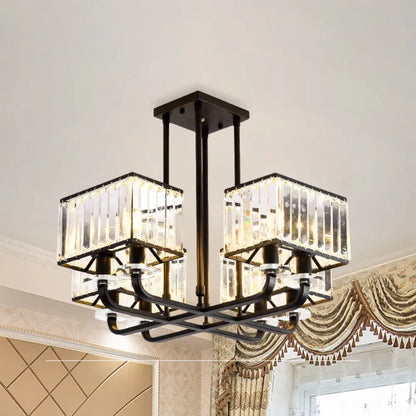 DecorBites™ DecorBites™ Black Crystal Block Semi Flush Mount Lighting with Minimalist Design - 6/8 Heads