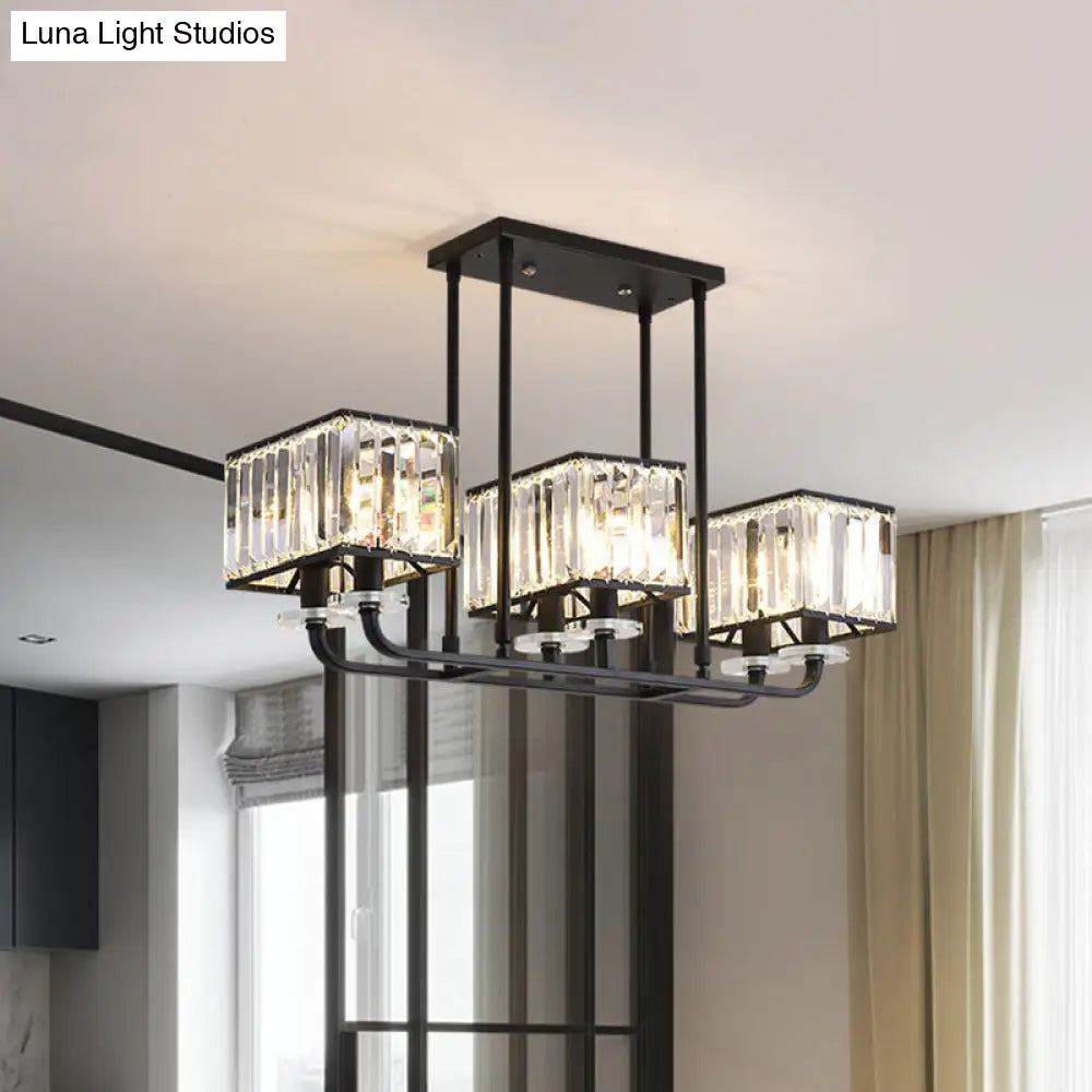 DecorBites™ DecorBites™ Black Crystal Block Semi Flush Mount Lighting with Minimalist Design - 6/8 Heads