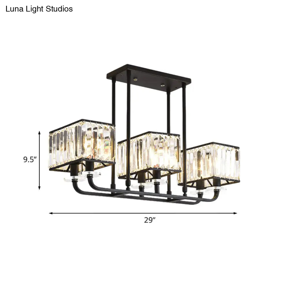 DecorBites™ DecorBites™ Black Crystal Block Semi Flush Mount Lighting with Minimalist Design - 6/8 Heads