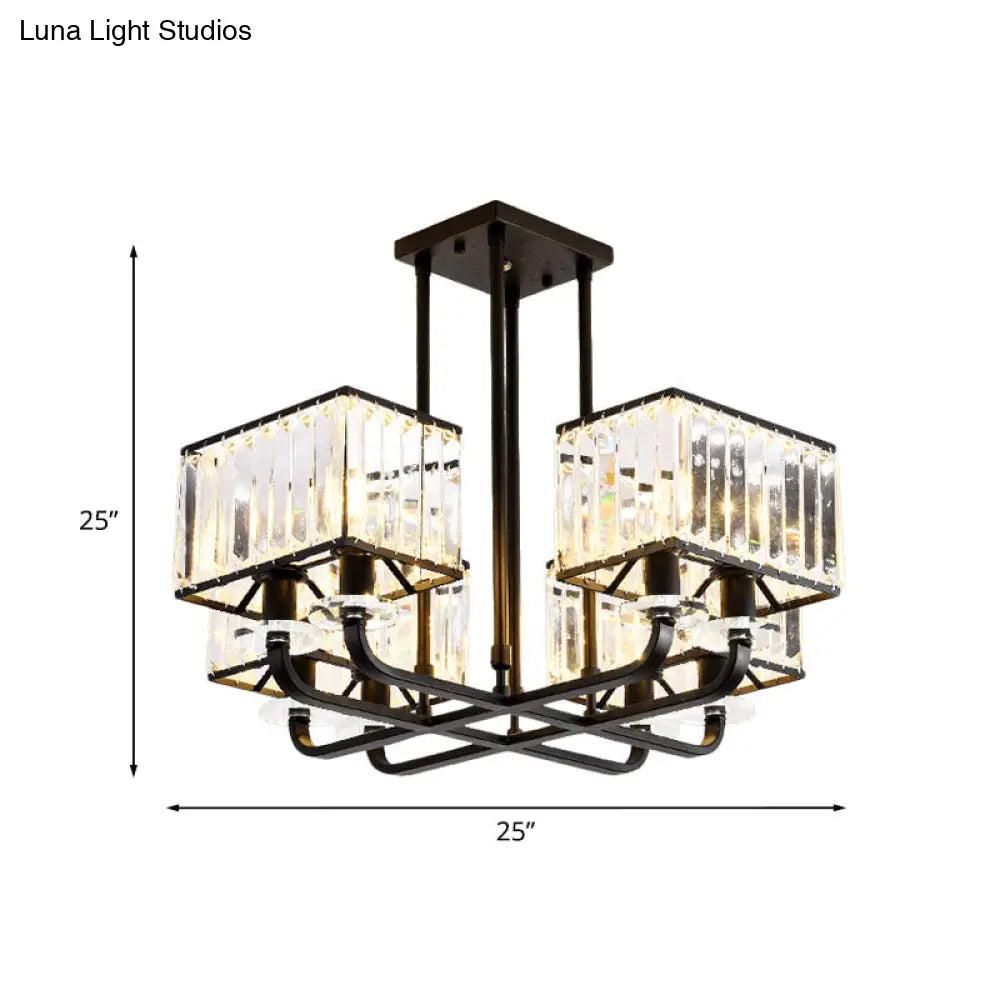 DecorBites™ DecorBites™ Black Crystal Block Semi Flush Mount Lighting with Minimalist Design - 6/8 Heads