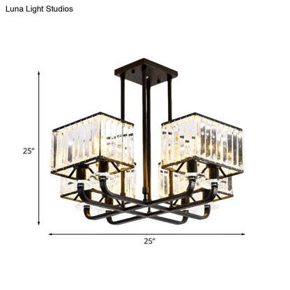 DecorBites™ DecorBites™ Black Crystal Block Semi Flush Mount Lighting with Minimalist Design - 6/8 Heads