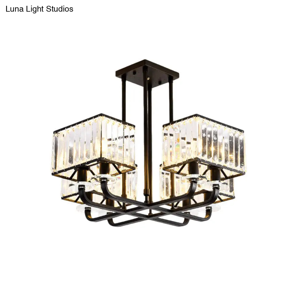 DecorBites™ DecorBites™ Black Crystal Block Semi Flush Mount Lighting with Minimalist Design - 6/8 Heads