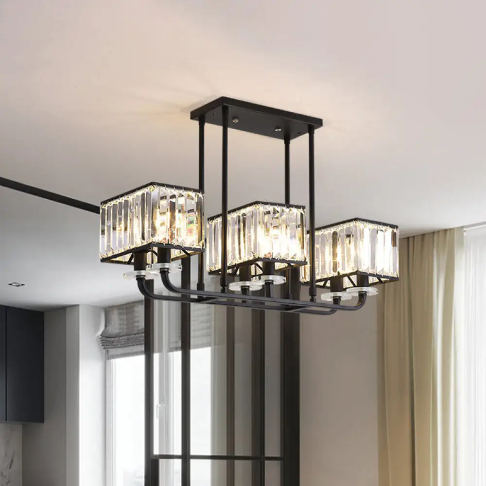 DecorBites™ DecorBites™ Black Crystal Block Semi Flush Mount Lighting with Minimalist Design - 6/8 Heads