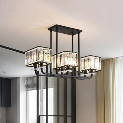 DecorBites™ DecorBites™ Black Crystal Block Semi Flush Mount Lighting with Minimalist Design - 6/8 Heads