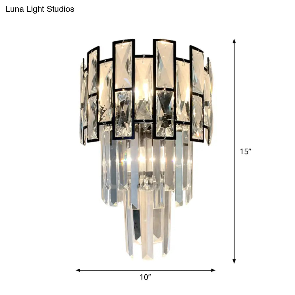 ديكوربايتس™ - شمعدان حائطي مدمج بالكريستال الأسود - معاصر، بتصميم مخروطي، بثلاثة رؤوس