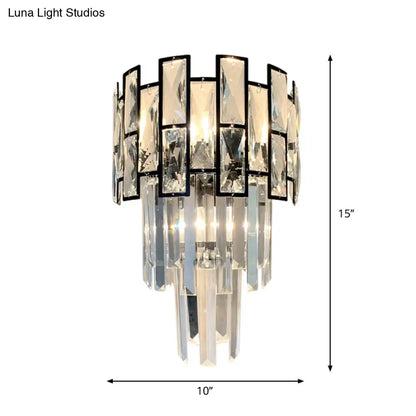 ديكوربايتس™ - شمعدان حائطي مدمج بالكريستال الأسود - معاصر، بتصميم مخروطي، بثلاثة رؤوس